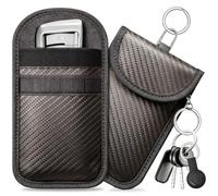 caslord Faraday Pouch for Car Keys, Pack of 2 Anti-Theft RFID Key Fob Protection Bag with 4 Pack Key Rings for Car Security, M, Brown