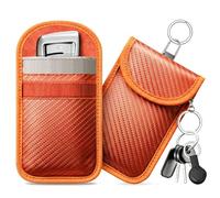 caslord Faraday Pouch for Car Keys, Pack of 2 Anti-Theft RFID Key Fob Protection Bag with 4 Pack Key Rings for Car Security, M, Orange
