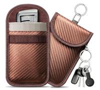 caslord Faraday Pouch for Car Keys, Pack of 2 Anti-Theft RFID Key Fob Protection Bag with 4 Pack Key Rings for Car Security, M, Antique Bronze