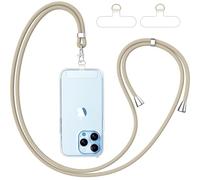 caslord Mobile Phone Lanyard*1, Transparent Universal Patch*2, Suitable for All Smartphones, Mobile Phone Strap Can Be Combined with Any Case, Adjustable and Removable- Camel+Transparent