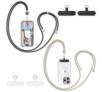 caslord Phone Lanyard 2 PCS, 1.6m Adjustable Universal Phone Strap Crossbody with 4 Reusable Patches, Neck Strap Compatible with Most Smartphones and Cases - Black and Camel