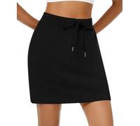 Casly Lamiit Women's Mini Skort Casual Drawstring High Waisted Short Sweat Skirt with Pockets, Black, L