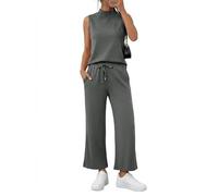 Casly Lamiit Women's Summer 2 Piece Outfits Mock Neck Tank Top Cropped Wide Leg Pants Lounge Sets 2024 Fashion Tracksuit, Dark Grey, S