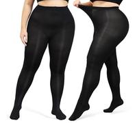 CASMON 80D Plus Size Tights for Women, 2 Pairs Opaque Control Top Pantyhose High Waist Stockings (XL-4XL), Black, 4XL
