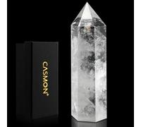 CASMON Large Healing Crystal Wands 3.9"-4.3"(10-11cm), Natural Clear Quartz Obelisk Crystal Tower Stone, 6 Faceted Single Healing Crystal Point for Reiki Chakra Meditation Therapy (1PC)