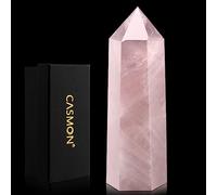 CASMON Large Healing Crystal Wands 3.9"-4.3"(10-11cm), Natural Rose Quartz Obelisk Crystal Tower Stone, 6 Faceted Single Healing Crystal Point for Reiki Chakra Meditation Therapy (1PC)