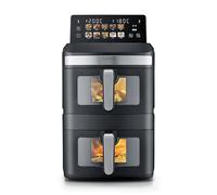 CASO Design Airy DuoTower, Dual Air Fryer with 6.2L Capacity | BPA Free, Direct Top Heat For Even, Crispy Results, HOLD Function, Space-Saving Design, 10 Presets, Dishwasher Safe Baskets