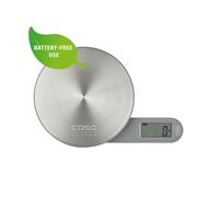 Caso Design EcoMate Battery Free Kitchen Scales - Silver， 5 kg Capacity， 1 g Increments， Kinetic Power， Magnetic Base， LCD Display， 03268