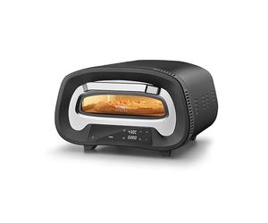 CASO Design PizzaChef 430° Indoor Pizza Oven, High-Temp 430°C Electric Pizza Oven, 8 Auto Programmes, Pizza Maker with Cordierite Stone & Paddle, Adjustable Top/Bottom Heat, 2200W, Black/Silver