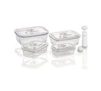 CASO VacuBoxx E-Set - 4 Extremely Stable Square Vacuum Containers Made of Borosilicate Glass, BPA-Free, Heat-Resistant, Dishwasher Safe, Freezer Safe, Tasteless, Accurate Date Setting