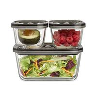 Caso VacuBoxx Eco Set, 3 Stackable Glass Vacuum Containers, Includes Vacuum Hose & Adapter for All Caso Vacuum Sealers / Hand Pump, Integrated Date Setting, BPA
