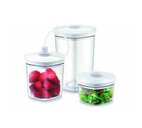 Caso Vacuum Container Set, Container Shatterproof and Dishwasher Safe, 3 Vacuum Containers for Pressure-Sensitive and Liquid Food, Suitable for All Vacuum Sealers with Hose Connection, Stackable