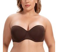 CASOLACE Women's Back Smoothing Plus Size Underwire Bandeau Strapless Bra Espresso 42D