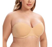 CASOLACE Women's Back Smoothing Plus Size Underwire Bandeau Strapless Bra Sunkiss 38E