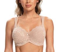 CASOLACE Women's Full Coverage Sexy Lace Underwire Unlined Comfort Minimizer Bra Beige-Lace 34G