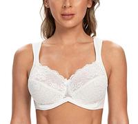 CASOLACE Women's Full Coverage Sexy Lace Underwire Unlined Comfort Minimizer Bra White-Lace 44DD