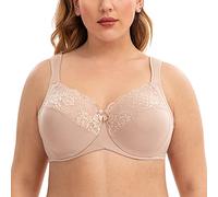CASOLACE Women's Minimizer Cushion Strap Plus Size Full Coverage Lace Unlined Bra Beige 42I