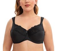 CASOLACE Women's Minimizer Cushion Strap Plus Size Full Coverage Lace Unlined Bra Black 42H