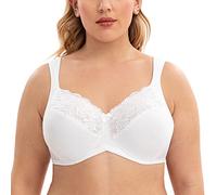 CASOLACE Women's Minimizer Cushion Strap Plus Size Full Coverage Lace Unlined Bra White 34H