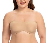 CASOLACE Women's Underwire Bandeau Minimizer Strapless Bras for Large Breasts Beige 40G