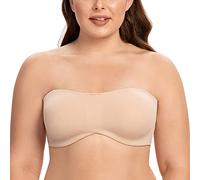 CASOLACE Women's Underwire Bandeau Minimizer Strapless Bras for Large Breasts Pale Nude 42E