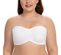 CASOLACE Women's Underwire Bandeau Minimizer Strapless Bras for Large Breasts White 38E