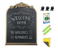 CASOLLY Vintage Magnetic Arch Chalkboard with Shelf - 18"x24" Decorative Wall Mounted Ornate Gold Framed Blackboard with Chalk, Clips & Cloth - Elegant Wedding Sign & Kitchen Menu Home Decor