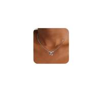 CASOLVX Bow Necklace Silver Cute Small Tiny Bow Necklace Pendant Choker Chain Necklaces Trendy Necklaces for Women