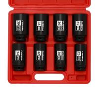 CASOMAN 1/2-Inch Drive Deep Spindle Axle Nut Impact Socket Set,12 Point, Metric, CR-MO, 29,30 32 34 35,36,38,39mm 8 Piece 1/2" Heavy Duty Impact Socket Set