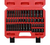 CASOMAN 1/4 Inch Drive Master Impact Socket Set, 50-Piece, SAE/Metric, 5/32 Inch - 9/16 Inch, 4mm - 15mm, Standard/Deep,CR-V
