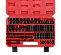 CASOMAN 1/4 Inch Drive Master Impact Socket Set with Adapters, U-Joint, Extensions & Torx Socket, 86-Piece, 6-Point, SAE/Metric, Standard/Deep, CR-V