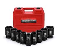 CASOMAN 1-Inch Drive Spindle Axle Nut Impact Socket Set, Deep, 1" to 2", 9PCS Impact Large Socket Set, 6-Point, SAE, CR-MO
