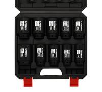 CASOMAN 10PCS 1/2" Drive Deep Spindle Axle Nut Impact Socket Set, 6-Point, Large Socket Set, SAE (1-1/16" to 1-5/8"), CR-MO