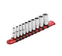 CASOMAN 10PCS 1/4"Drive 6 Pt. Mid-Length Socket Set, SAE, 3/16" to 9/16", Mirror Chrome Finish