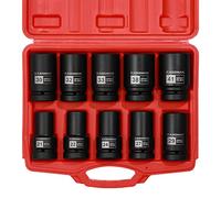 CASOMAN 10PCS 1-Inch Drive Deep Impact Socket Set, Metric, CR-MO, 21,22,24,27,29,30,32,33,38,41mm, Deep Spindle Axle Nut Impact Socket Set