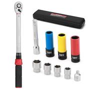 CASOMAN 10PCS Torque Wrench 1/2-Inch Drive Click 20-230 Nm Dual-Direction Adjustable Torque Wrench Set, Include Adapter and Extension Bar, for Car Repair, Tire Replacement