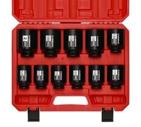 CASOMAN 11PCS 1/2-Inch Drive Large Impact Socket Set, 6 Point, 1-3/8-Inch to 2-Inch, SAE Spindle Axle Nut Impact Socket Set, CR-MO