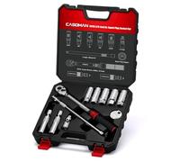 CASOMAN 11PCS 3/8-Inch Drive Magnetic Spark Plug Socket Set | Click Torque Wrench (5-60Nm), 6&12-Point Sockets (9/16'' to 18mm), Spark Plug Gapper, U-Joint & Extension Bar, for Car Repair