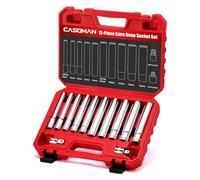 CASOMAN 12 PCS 3/8-Inch & 1/2-Inch Drive Extra Deep Socket Set with Storage Case, 6 Point, 8mm to 19mm, Metric, CR-V, Include Adapters