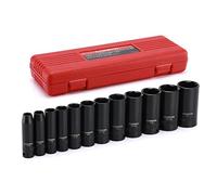 CASOMAN 12 Pieces 3/8-Inch Drive Impact Socket Set, 6-Point, SAE, Deep, CR-V, 5/16" to 1", Heavy Duty Blow Molded Storage Case