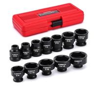 CASOMAN 12PCS 3/8" Drive Stubby Impact Socket Set, Low Profile, 5/16" - 1", SAE, CR-MO, 6-Point, 12 Pieces Shallow Socket Set for Automotive Maintenance, Repairs and DIY, for Tight Areas