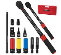 CASOMAN 13 PCS 1/2" & 3/8" Drive 72 Teeth Torque Wrench Set, 20-230 Nm, 5-60 Nm, with Extension Bar, Adapter, Wheel Impact Socket, Magnetic Spark Plug Socket, Torx Bits and Shallow Sockets, CR-V