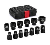 CASOMAN 13-Piece 1/4-Inch Drive Metric Stubby Low Profile Impact Socket Set, 4mm-15mm, No Skips Sizes, 12mm Base Hex, 6 Point, Cr-Mo, Shorter Socket for Tight Areas
