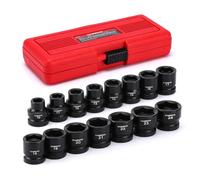 CASOMAN 15PCS 1/2" Drive Stubby Impact Socket Set, Low Profile, 8-24mm, Metric, CR-MO, 6-Point, 15 Pieces Shallow Socket Set for Automotive Maintenance, Repairs and DIY, for Tight Areas