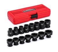 CASOMAN 15PCS 3/8" Drive Stubby Impact Socket Set, Low Profile, 8-22mm, Metric, CR-MO, 6-Point, 15 Pieces Shallow Socket Set for Automotive Maintenance, Repairs and DIY, for Tight Areas