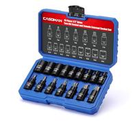 CASOMAN 16 PCS 1/2-Inch Drive TorxBit Set, Torx/Star: T30 T40 T45 T50 T55 T60 T70; E-Torx: E10 E11 E12 E14 E16 E18 E20 E22 E24; CR-V & S2