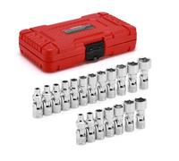CASOMAN 19PCS 1/4" Drive Universal Joint Socket Set, Metric(5mm to 15mm) & SAE(3/16" to 9/16"), Flexible Wobble Sockets for Easier Access to Tight Spaces, 6-Point, Cr-V