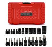 CASOMAN 25 Piece Torx Bit Socket Set, 13 Star Socket Bits (T8-T60) & 12 Female E-Torx Sockets (E4-E22)