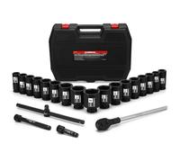 CASOMAN 3/4-Inch Drive Jumbo Master Impact Socket Set, 21PCS SAE Deep Socket Assortment (7/8" to 2"), Include Extension Bar and Ratchet Handle, CR-MO