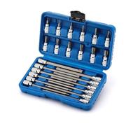 CASOMAN 3/8" Drive Extra Long and Standard Torx Bit Socket Set, 24 Piece Torx Star Bit Set, T10 to T60, Length: 150mm, CR-V & S2 Steel